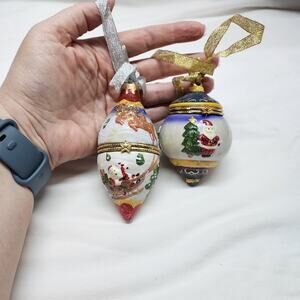 2 enameled Christmas hinged ornaments trinket box b46